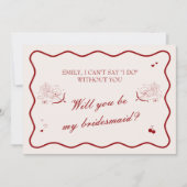 Invitation Wavy Deep Red Old Money Bridesmaid Proposal Card (Devant)
