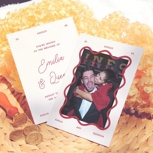 Invitation Wavy Frame Retro Photo Wedding