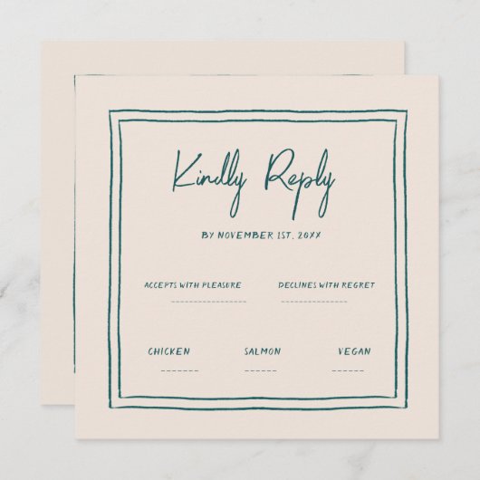 Invitation Wavy Green écriture manuscrite Rétro mariage Rsvp (Devant / Derrière)