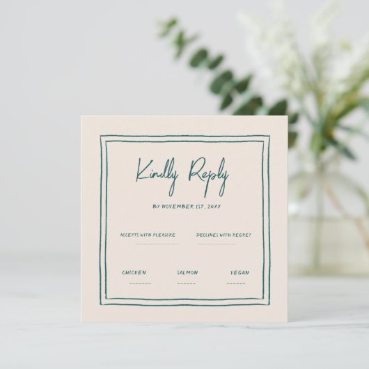 Invitation Wavy Green écriture manuscrite Rétro mariage Rsvp (Debout devant)