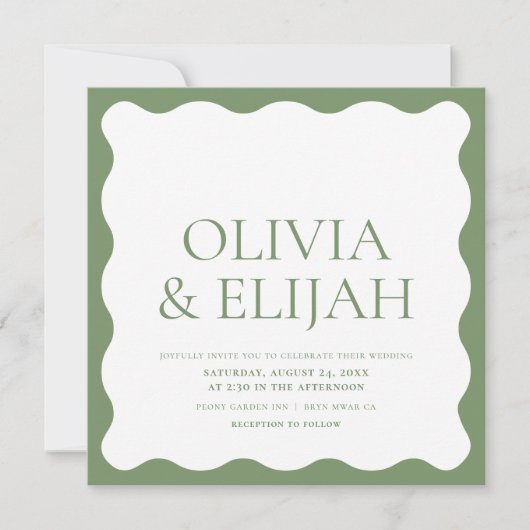 Invitation Wavy Green Mariage de typographie moderne (Devant)