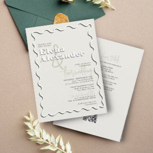 Invitation Wavy Green RSVP QR Code Mariage