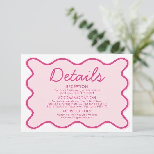 Invitation Wavy Modern Curvy Bold Retro rose Mariage Détails (Debout devant)