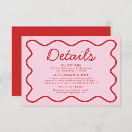 Invitation Wavy Modern Curvy Retro rose rouge Détails du Mari (Devant / Derrière)