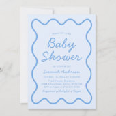 Invitation Wavy moderne Curvy Retro Boy Dusty Baby shower ble (Devant)