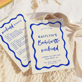 Invitation Wavy Retro Blue Bachelorette Week-end Itinéraire