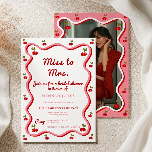 Invitation Wavy Retro Cherry Valentine Fête des mariées