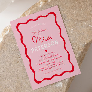 Invitation Wavy Retro Pink and Red Future Mme Fête des mariée