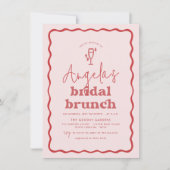 Invitation Wavy Retro rose & rouge Super moderne Brunch nupti (Devant)