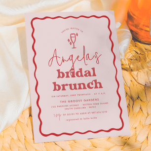Invitation Wavy Retro rose & rouge Super moderne Brunch nupti