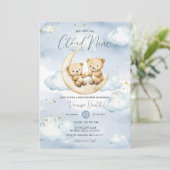 Invitation We Are On Cloud Nine Blue Bear Baby Shower  (Debout devant)