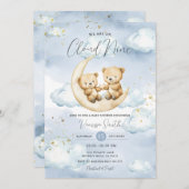 Invitation We Are On Cloud Nine Blue Bear Baby Shower  (Devant / Derrière)