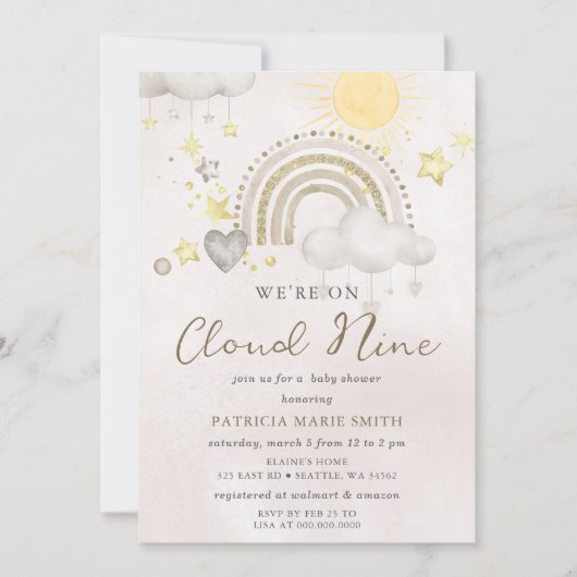 Invitation We are on Cloud Nine Gender Neutral Baby Shower  (Devant)
