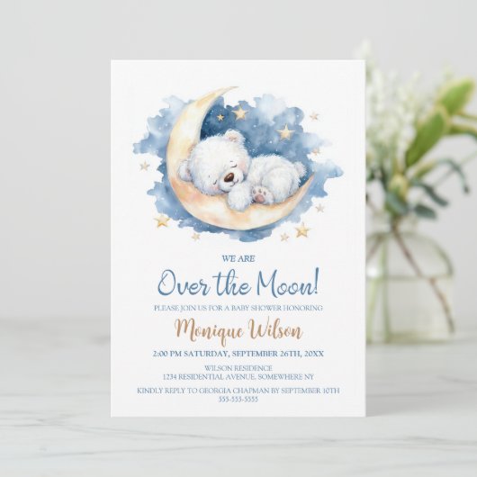 Invitation We are Over the Moon Teddy Bear Baby Shower (Debout devant)
