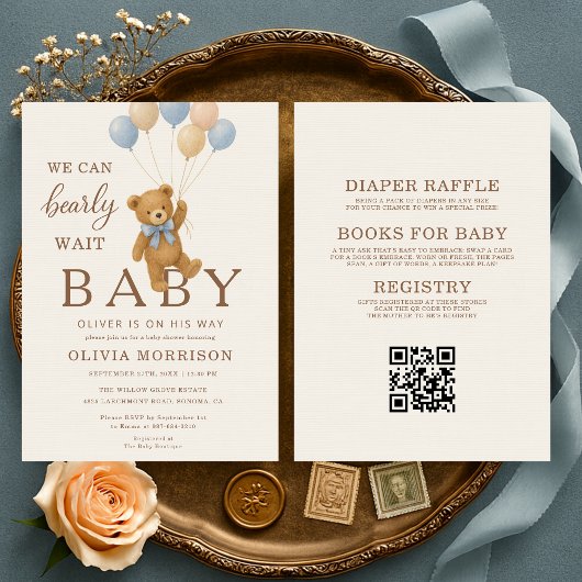 Invitation We Can Bearly Wait All in One Baby Boy Shower