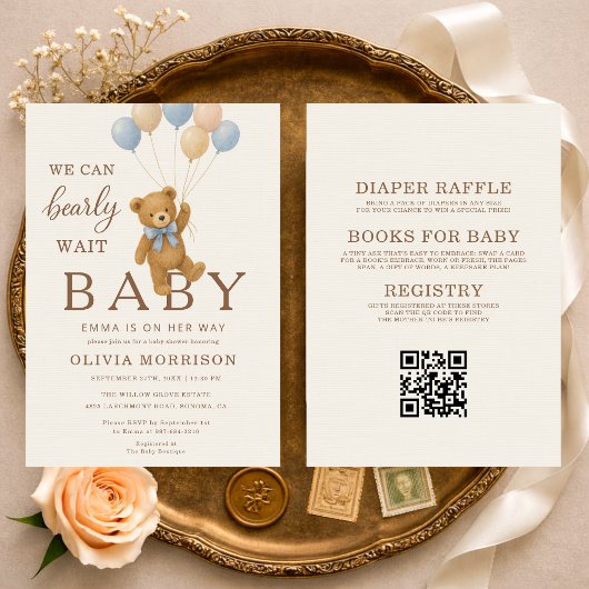 Invitation We Can Bearly Wait All in One Baby Shower