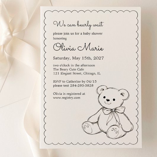 Invitation "We Can Bearly Wait" Baby Shower Gender Neutral