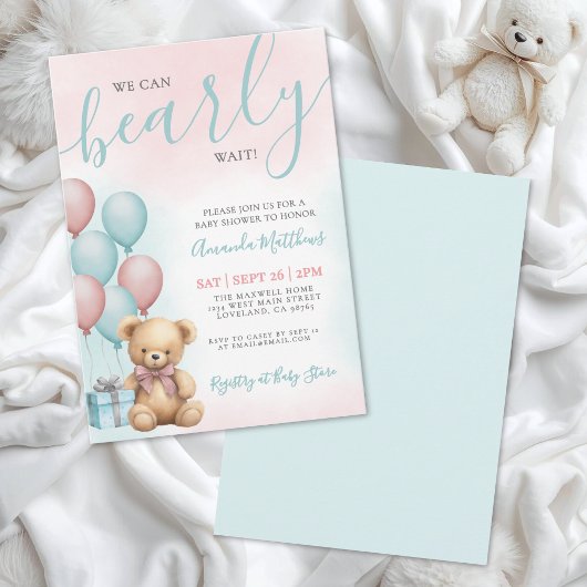 Invitation We Can Bearly Wait Bear Baby Shower