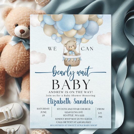 Invitation We can Bearly wait - Bear Baby Shower Boy