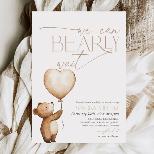 Invitation We Can Bearly Wait Bear Balloon Baby Shower
