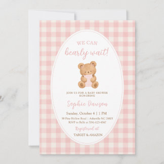 Invitation We Can Bearly Wait Bear Girl Baby Shower