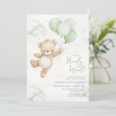Invitation We can Bearly Wait! Bear Sage Balloon Baby Shower (Debout devant)