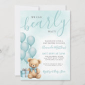 Invitation We Can Bearly Wait Blue Bear Baby Shower (Devant)