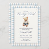 Invitation We Can Bearly Wait Blue Gingham baby shower (Devant / Derrière)