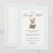 Invitation We Can Bearly Wait Blue stripe pattern shower (Devant / Derrière)