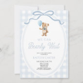 Invitation We Can Bearly Wait Blue Teddy Bear Baby Shower (Devant)