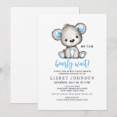 Invitation We Can Bearly Wait Blue Teddy Bear Baby Shower (Devant / Derrière)
