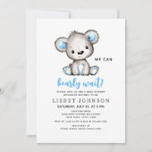 Invitation We Can Bearly Wait Blue Teddy Bear Baby Shower (Devant)