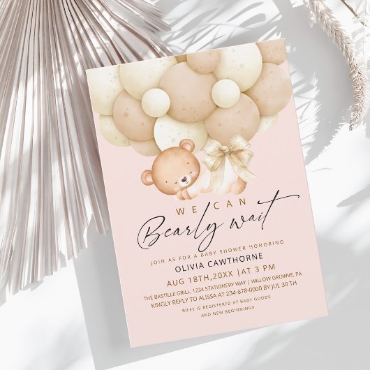 Invitation We can Bearly Wait Blush Pink Baby Shower