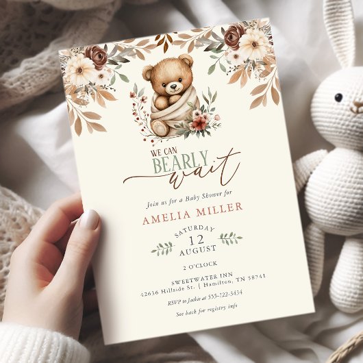 Invitation We Can Bearly Wait Boho Floral Baby Shower