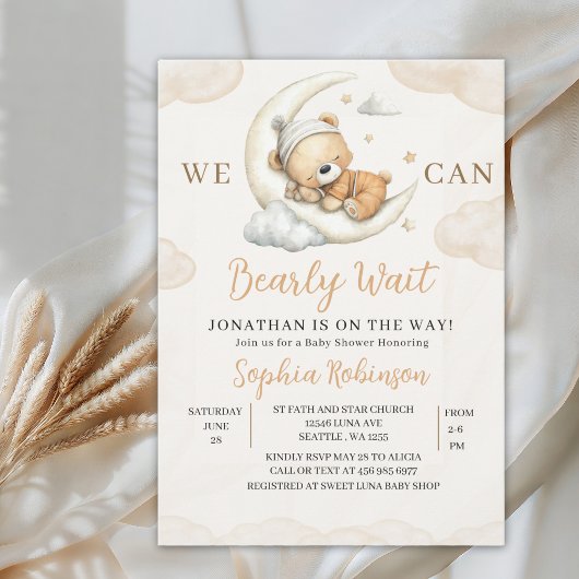 Invitation We Can Bearly Wait Boho Teddy Bear Baby Shower 