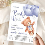 Invitation We Can Bearly Wait Boy Blue Teddy Bear Baby Shower