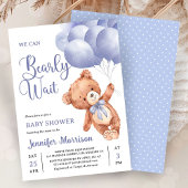 Invitation We Can Bearly Wait Boy Blue Teddy Bear Baby Shower