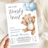 Invitation We Can Bearly Wait Boy Teddy Bear Baby Shower