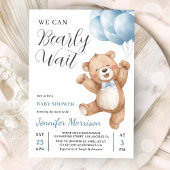 Invitation We Can Bearly Wait Boy Teddy Bear Baby Shower