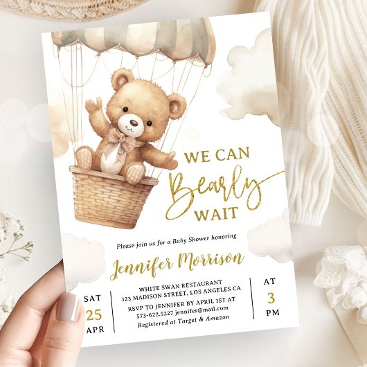 Invitation We Can Bearly Wait Brown Teddy Bear Baby Shower