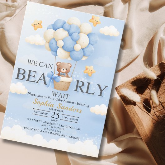 Invitation We can Bearly Wait Cute Bear Baby Shower Boy