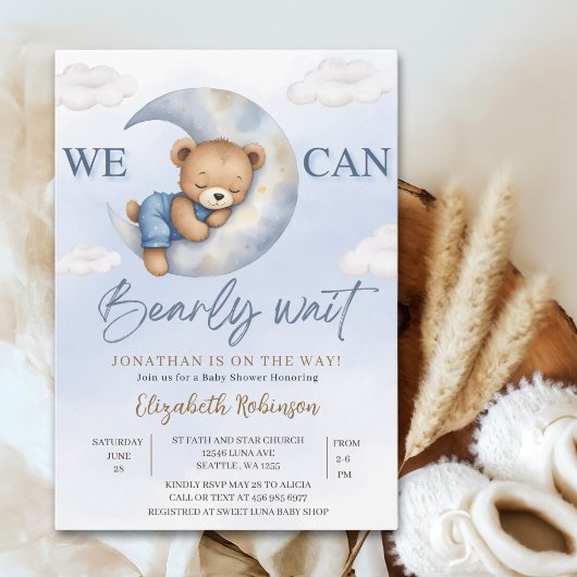 Invitation We can Bearly wait - Cute Bear Baby shower boy