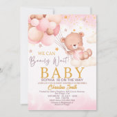 Invitation We Can Bearly Wait Cute Bear Girl Baby Shower (Devant)