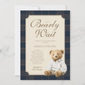 Invitation We Can Bearly Wait Cute Cub Teddy Bear Baby Shower (Devant)