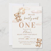 Invitation We Can Bearly Wait Elegant Teddy Birthday (Devant)