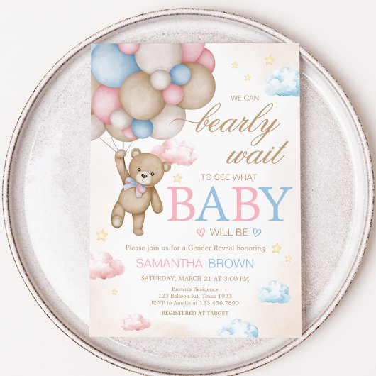 Invitation We Can Bearly Wait Gender Reveal