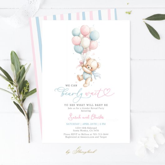 Invitation We Can Bearly Wait Gender Reveal Baby Shower 