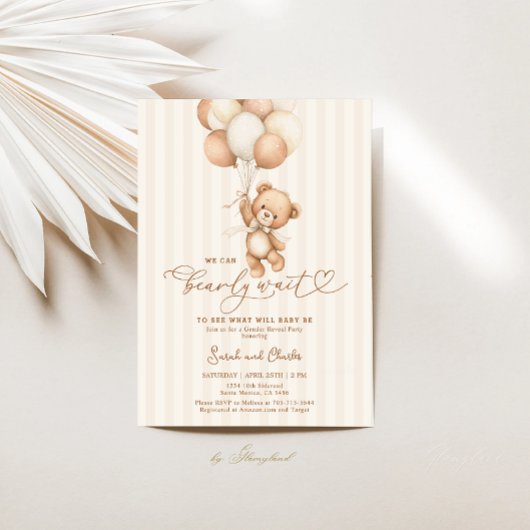 Invitation We Can Bearly Wait Gender Reveal Neutral colors