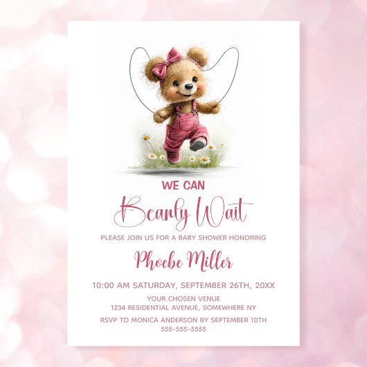 Invitation We Can Bearly Wait Girl Teddy Bear