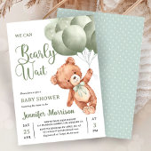Invitation We Can Bearly Wait Green Teddy Bear Baby Shower